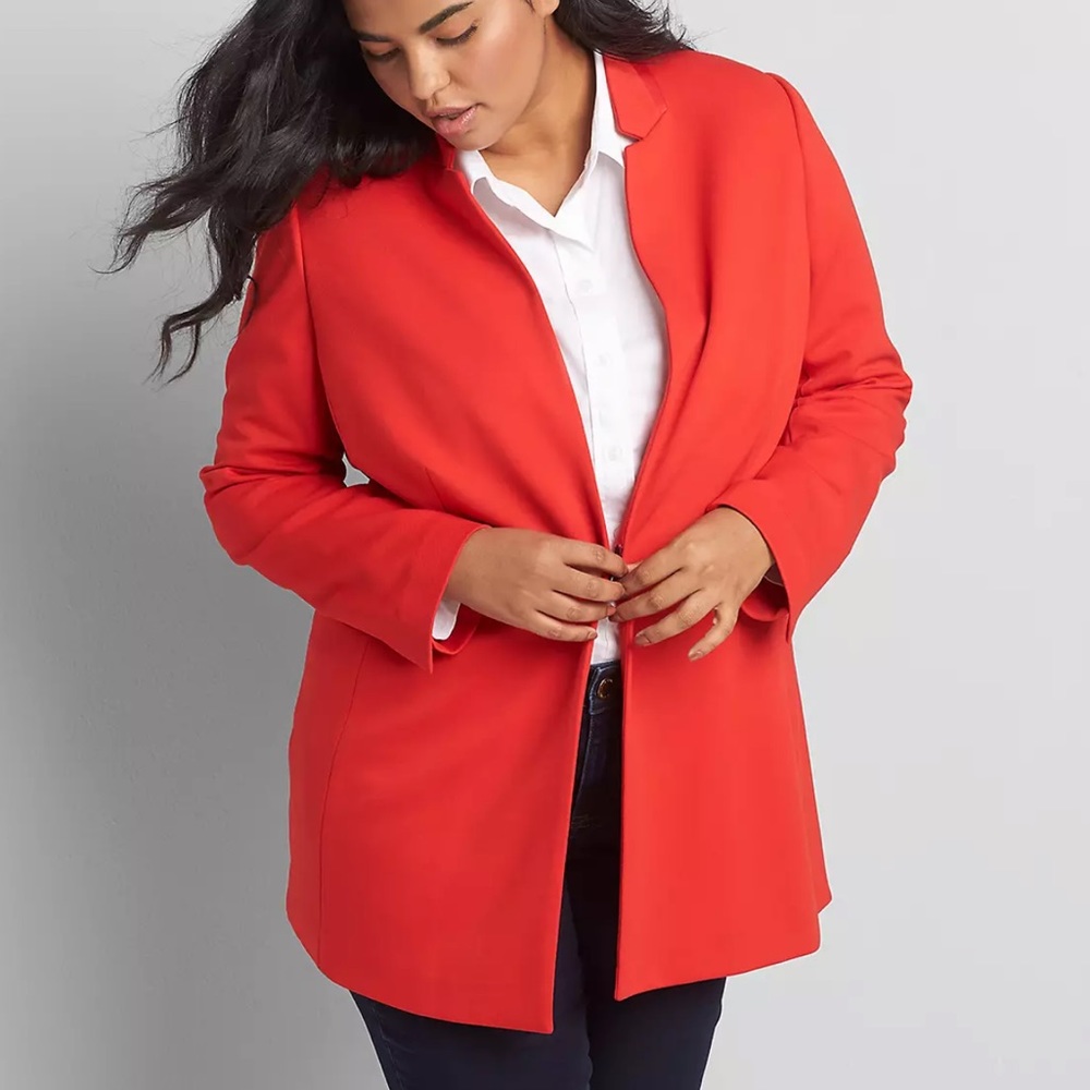 Women’s Lane Bryant Red Textured Ponte Longline Jacket